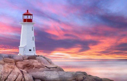 Solve Peggy's Cove lighthouse NS jigsaw puzzle online with 54 pieces