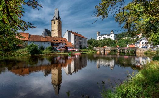 Solve Riverfront of Rožmberk nad Vltavou with view of the Rožmberk