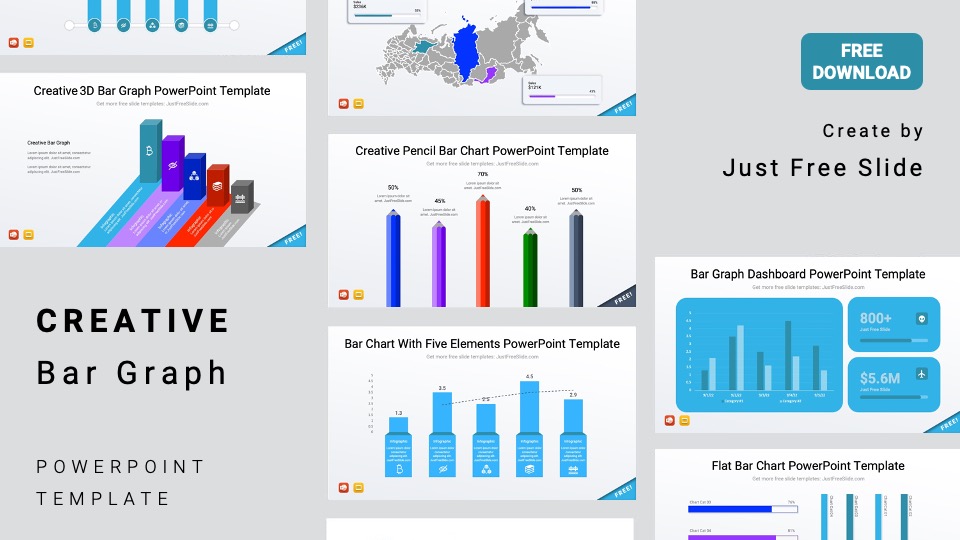 Free Creative Bar Graph PowerPoint Template (7 Slides) Just Free Slide