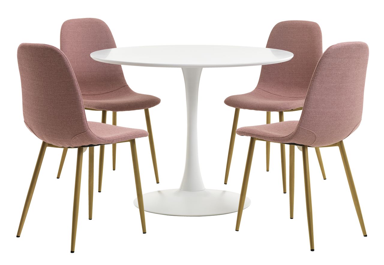 Rosa Stol Jysk RINGSTED Ø100 vit + 4 JONSTRUP rosa JYSK