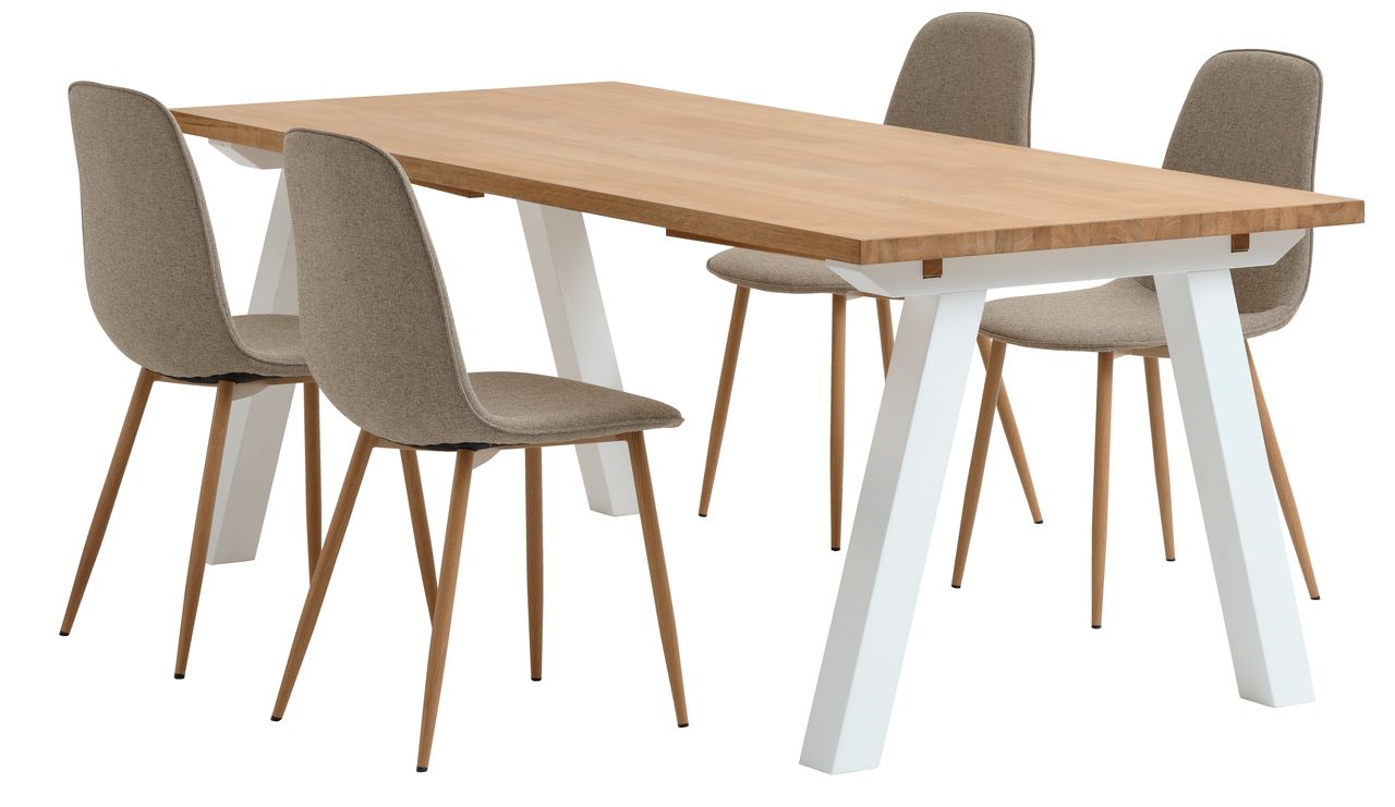 SKAGEN L200 table white/oak + 4 BISTRUP chairs sand JYSK
