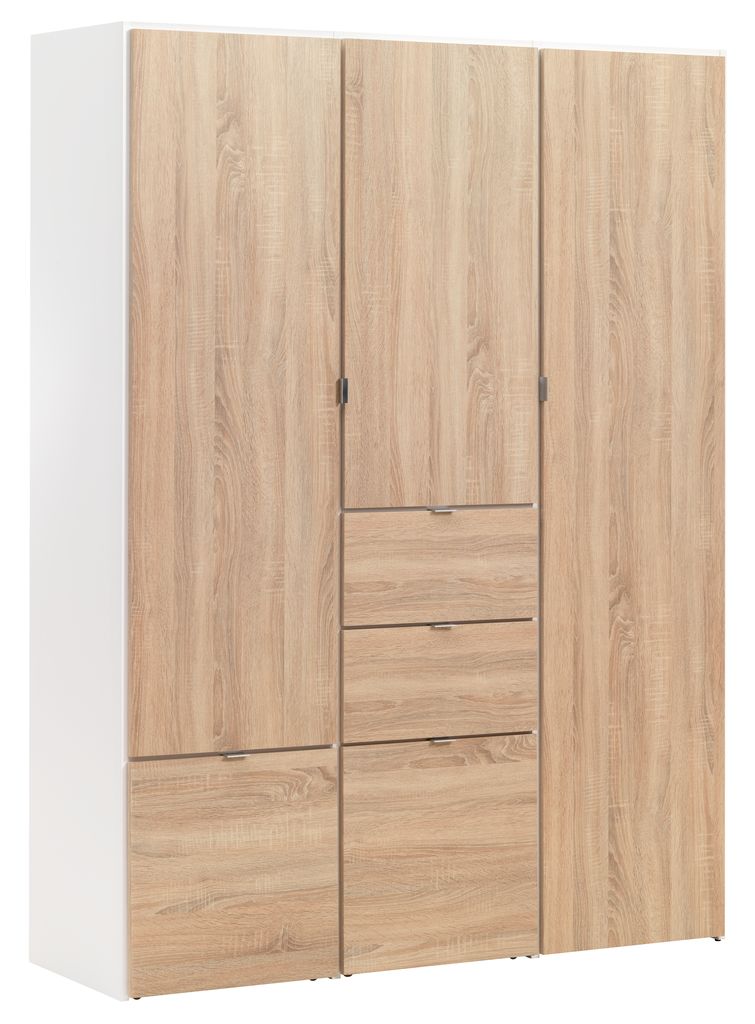 Wardrobe NAUTRUP 3 doors white/oak JYSK
