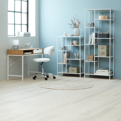 Shelving unit TRAPPEDAL 5 shelves oak color/white JYSK