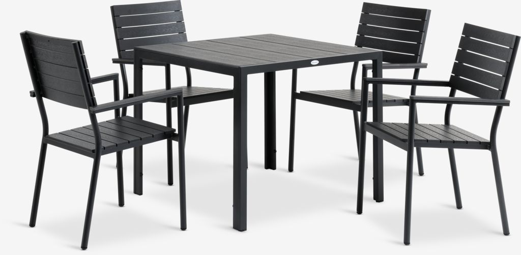 MADERUP L90 table + 4 PADHOLM chair black JYSK