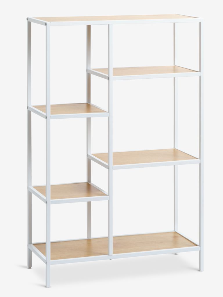 Shelving unit TRAPPEDAL 5 shelves oak color/white JYSK