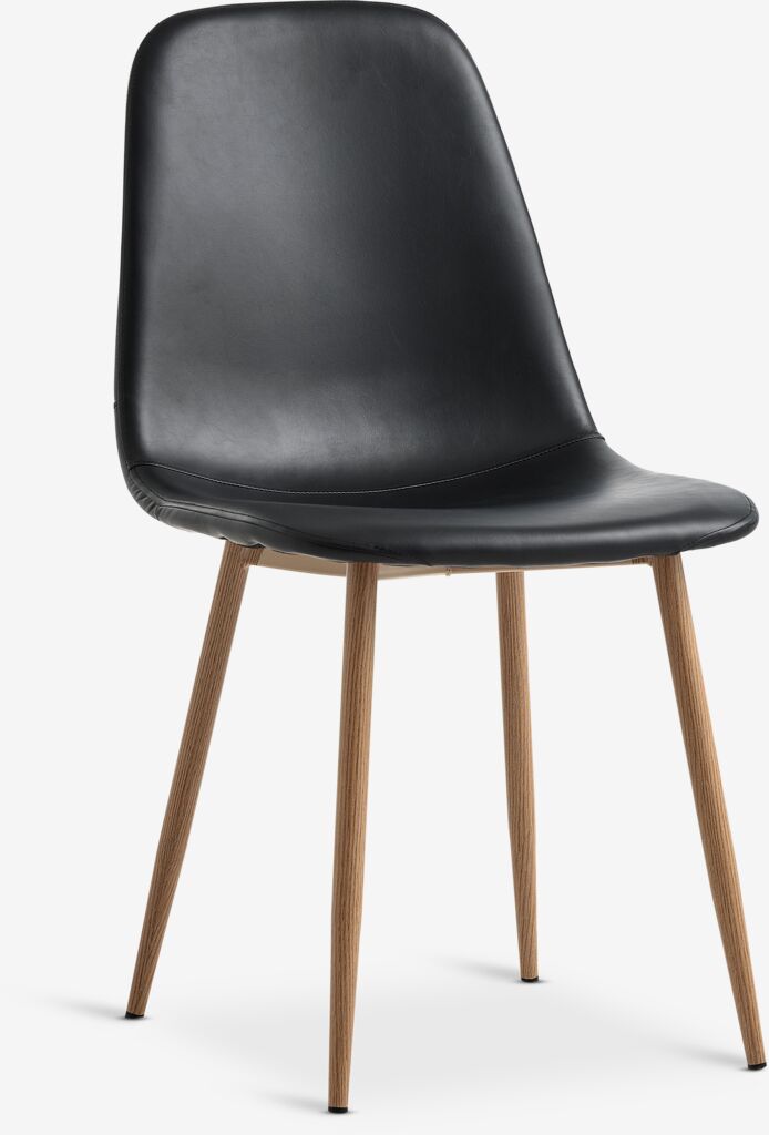 Dining chair JONSTRUP black faux leather/oak colour JYSK
