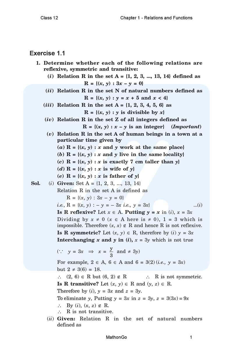 NCERT Solutions for Class 12 Maths Chapter 1 Exercise 1.1 MathonGo
