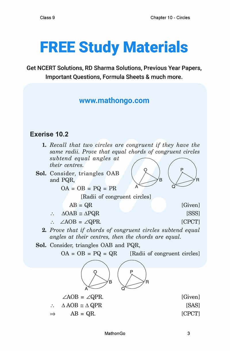 NCERT Solutions for Class 9 Maths Chapter 10 Ex 10.2 (Exercise 10.2