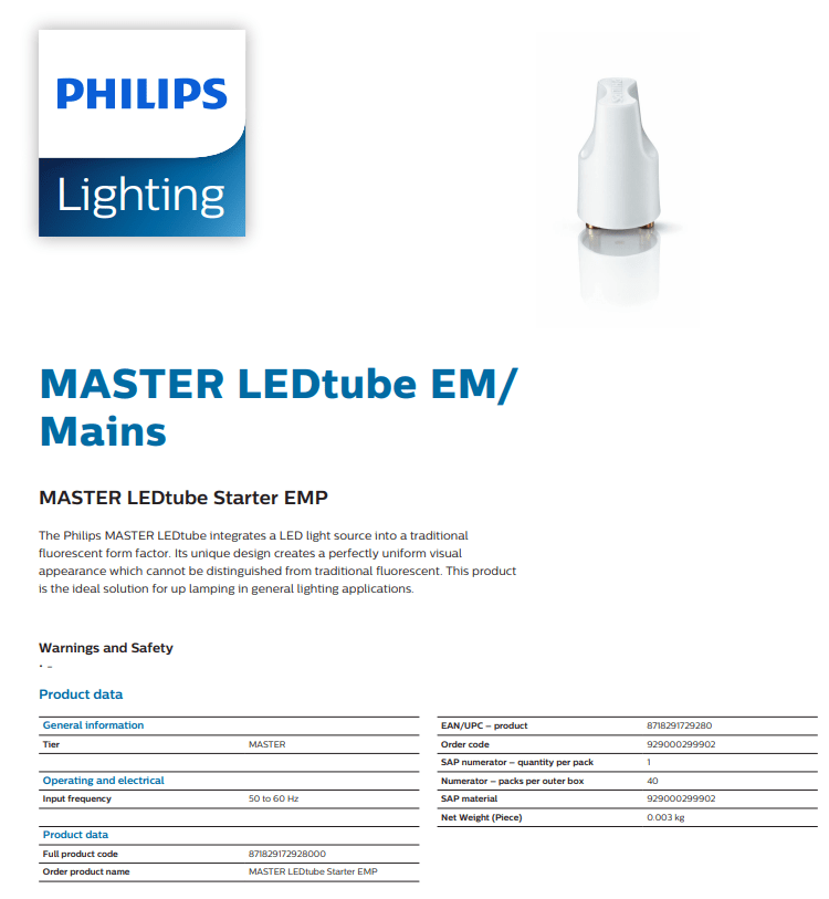 PHILIPS MASTER EMP020/ 050 LED STARTER FUSE 929000299902 PHILIPS