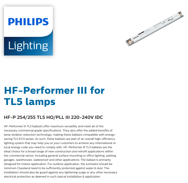 PHILIPS HFP 2X5455W TL5/PLL HO III 220240V IDC ELECTRONIC BALLAST/DRIVER 913713028366 PHILIPS