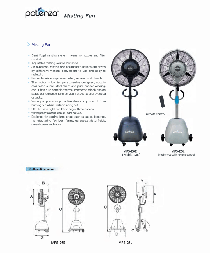 POTENZA MF SERIES 240V 50HZ MOBILE MISTING STAND FAN INDUSTRIAL FANS
