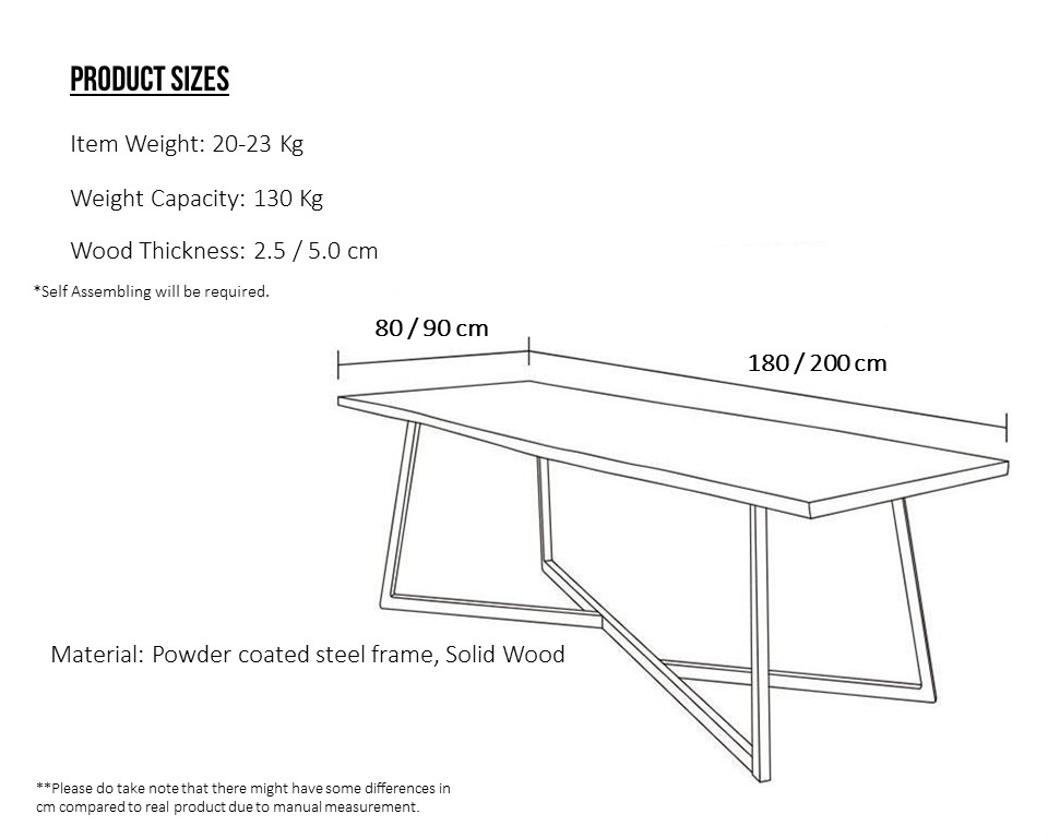 [180 x 80 cm] 5 Cm Thick Wood MODERN DINING / MEETING /STUDY TABLE With