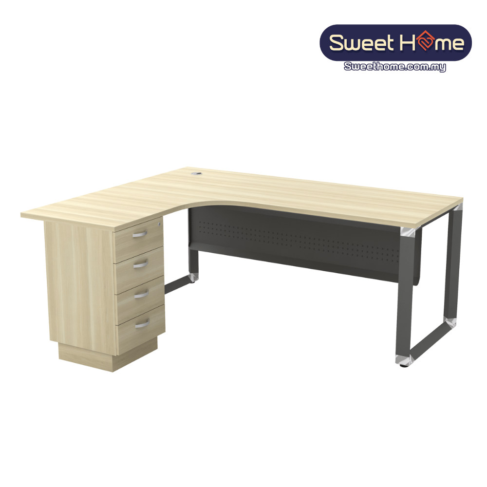 LShape Manager Table With Metal Front Panel & 4 Drawer｜Office Table
