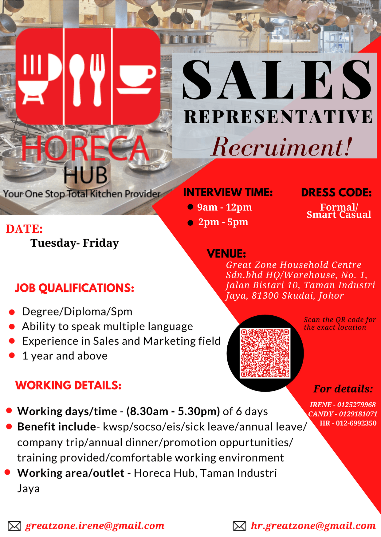 Hr Vacancy in Johor Bahru