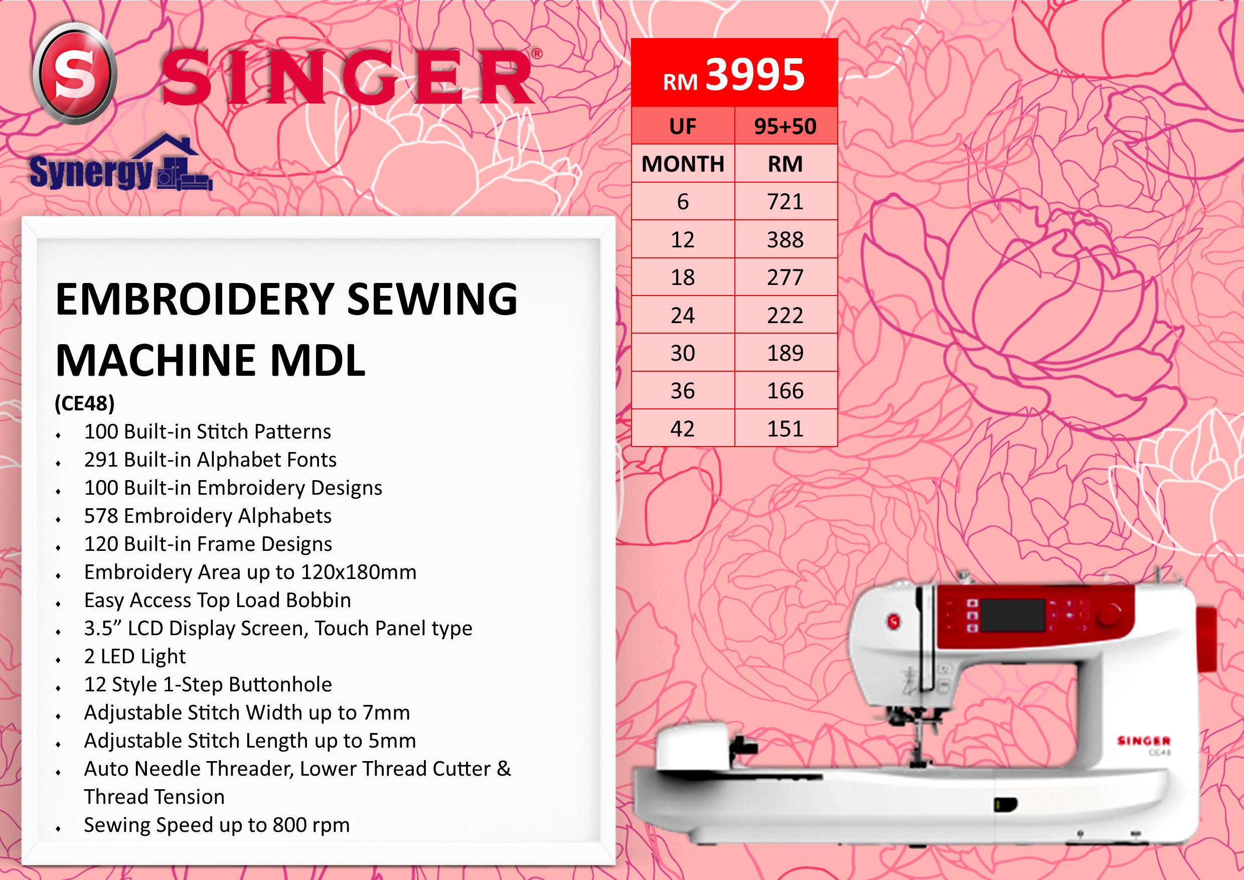 SINGER COMPUTERISED EMBROIDERY SEWING MACHINE CE48 SEWING MACHINE Sew
