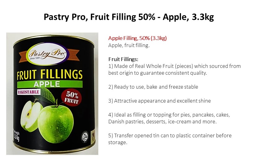 Pastry Pro, Fruit Filling 50 Apple ,3.3KG Pastry Pro Filling Penang
