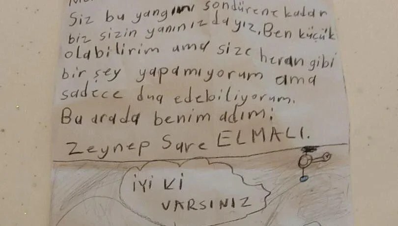 Ormana yangınına müdahale eden itfaiye ekibini duygulandıran not