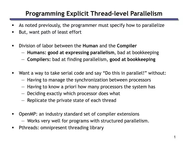 PPT Programming Explicit Threadlevel Parallelism PowerPoint