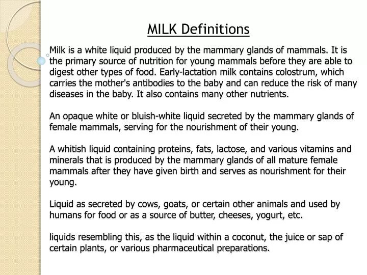PPT MILK Definitions PowerPoint Presentation, free download ID2133261