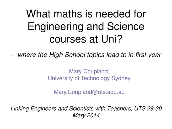 PPT What maths is needed for Engineering and Science courses at Uni