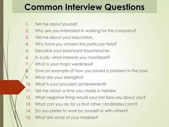 PPT Common Interview Questions PowerPoint Presentation, free download