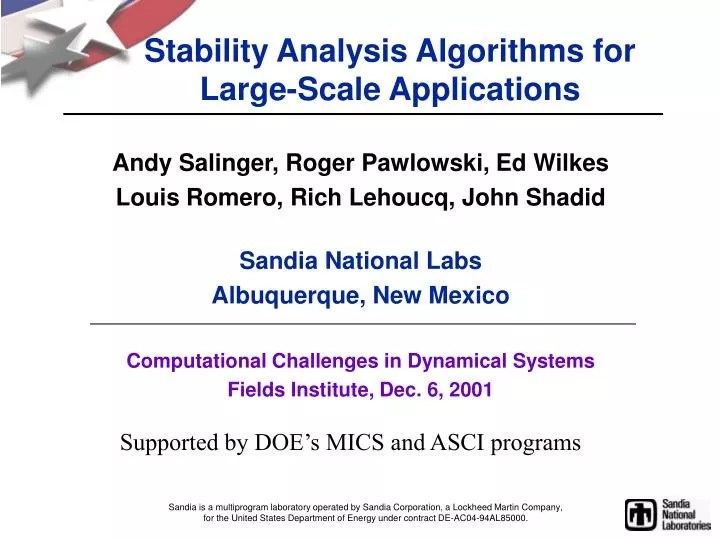 PPT Stability Analysis Algorithms for LargeScale Applications