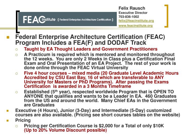 PPT Federal Enterprise Architecture Certification (FEAC