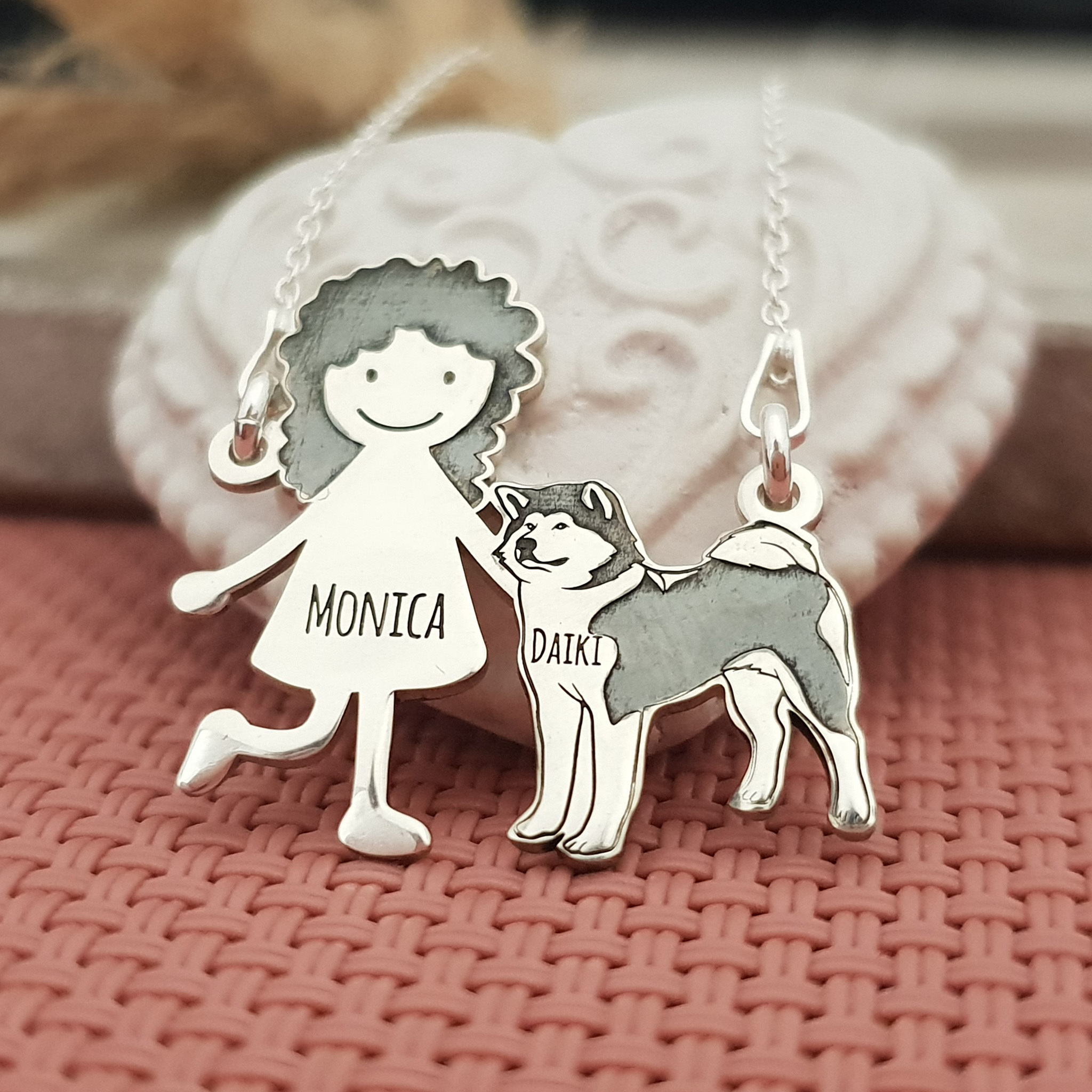 Lantisor Familie 2 Membri cu Akita Argint 925