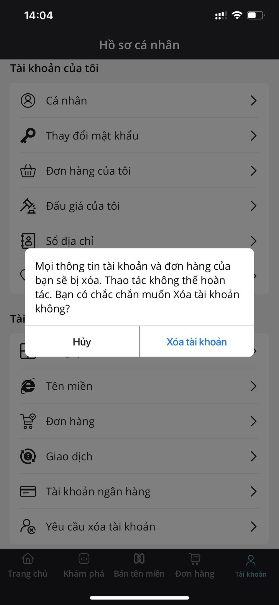 Xóa dữ liệu người dùng