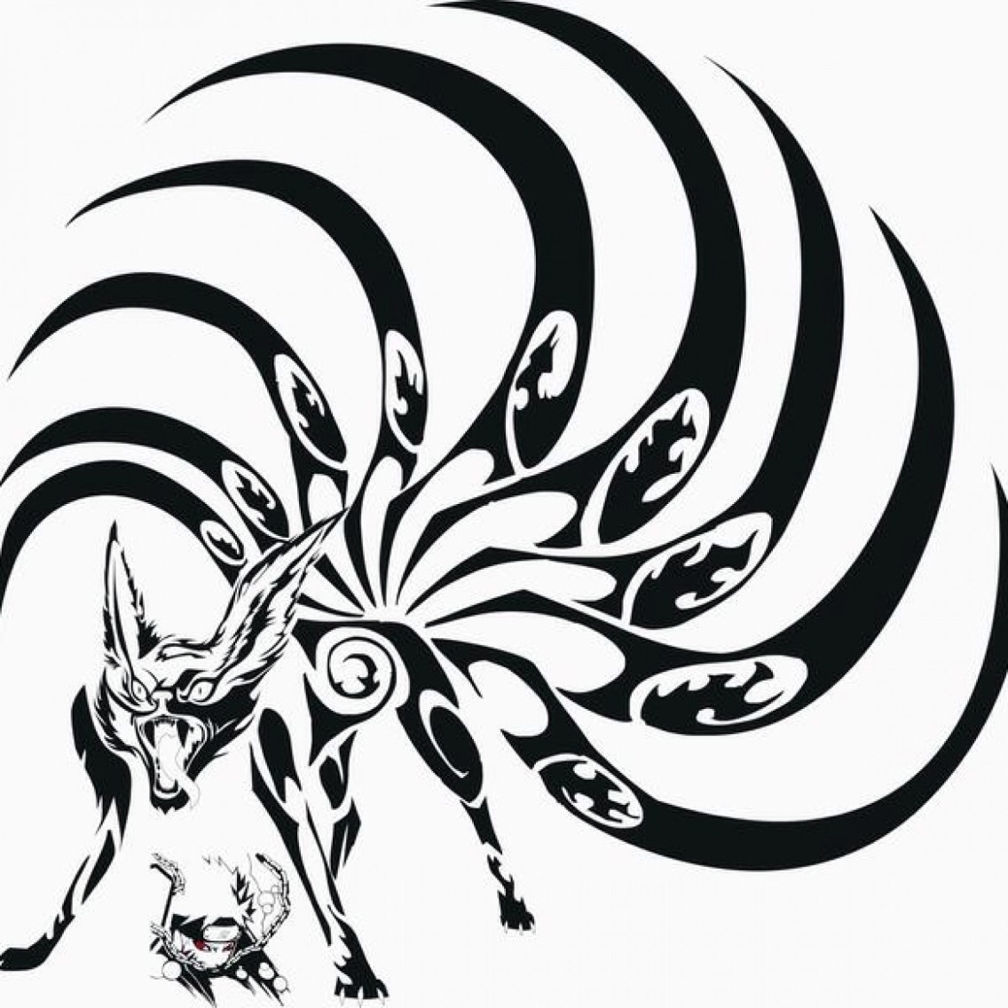 art anime fox Naruto black&white...