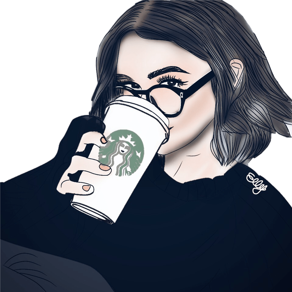 Skizze Bild Sketch Of Girl Drinking Starbucks