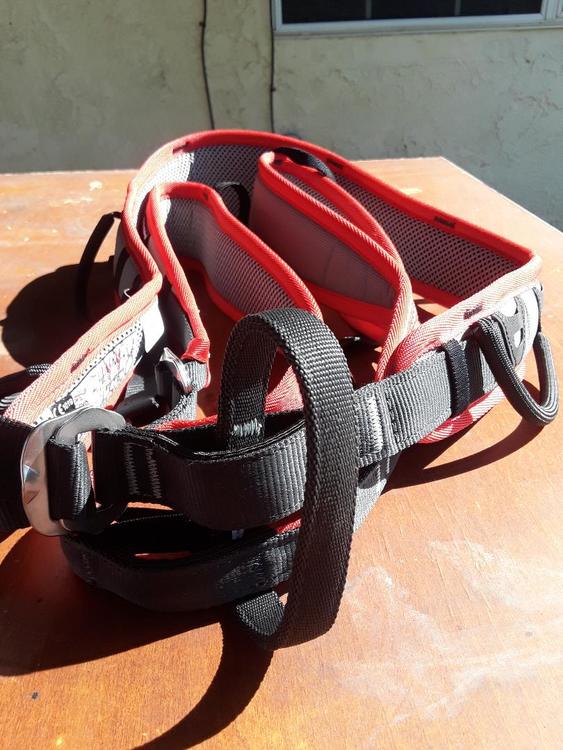 FS Shoes (climbing and approach), harness, slings, belay, and cams