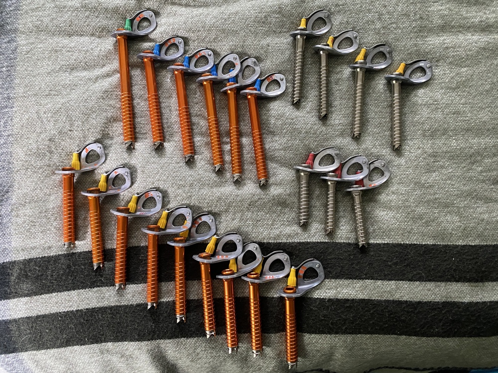 FS Petzl Laser Speed and Laser speed light ice screws (22 screws in total)