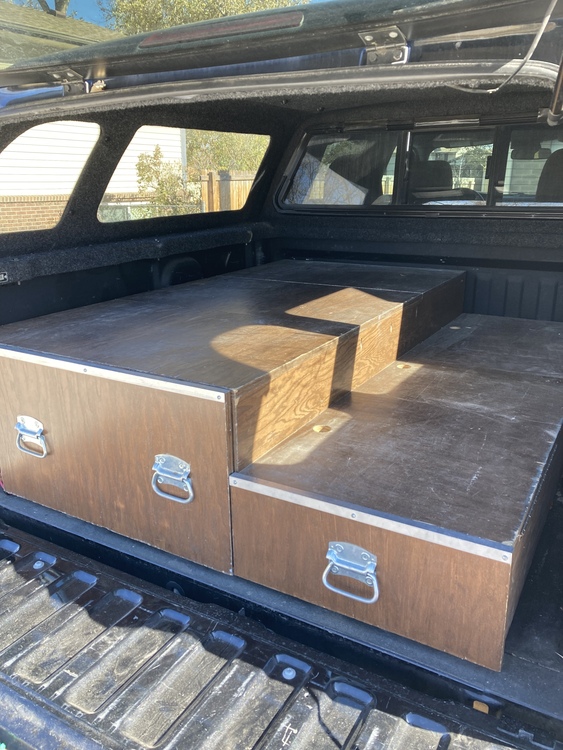 Slide out truck bed drawers for short bed F150. Perfect for gear storage.