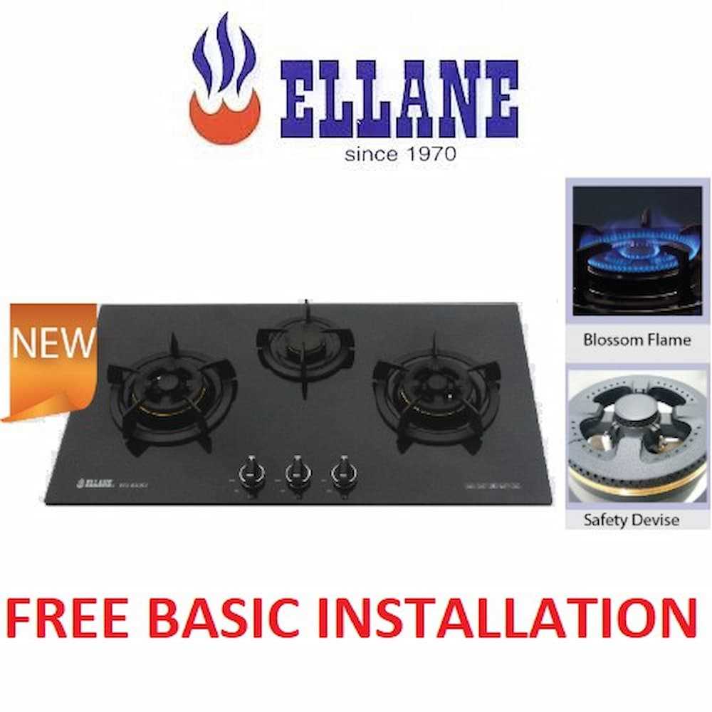 Ellane WG830SV 87 Cm 3 Burner Glass Gas Hob With Safety Device Online at Best Price in