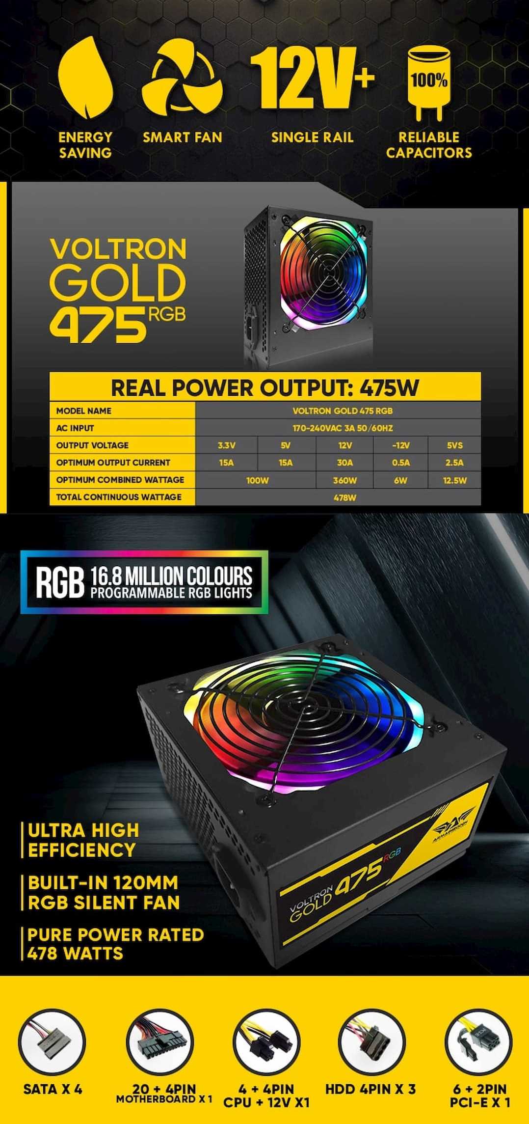 Armaggeddon Voltron Gold 475 RGB Power Supply Online at Best Price in