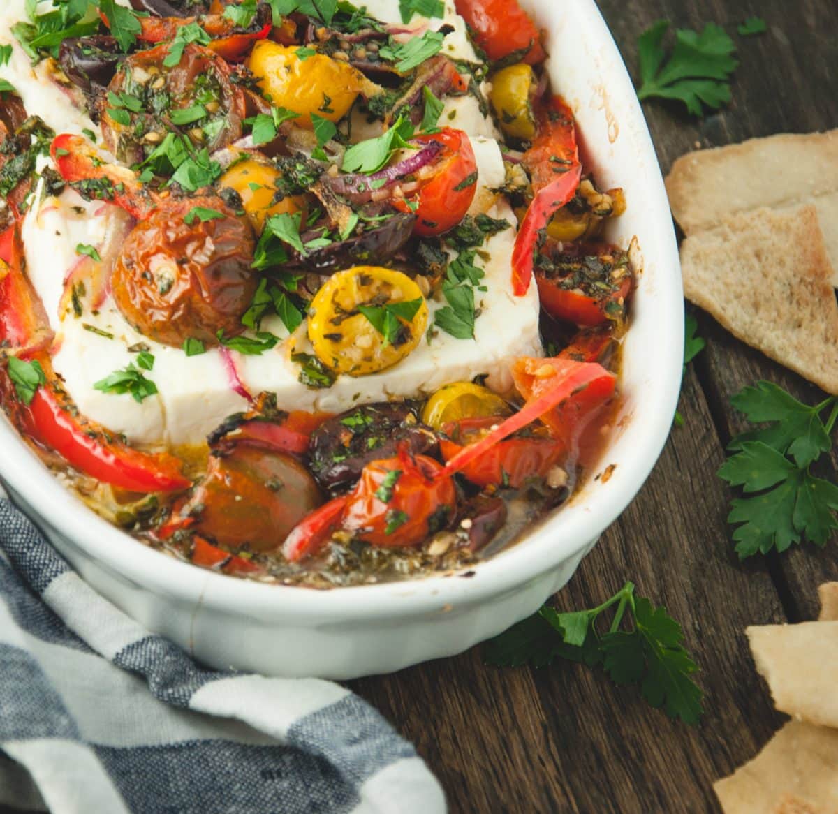 Baked Feta with Tomatoes and Olives Feasting not Fasting