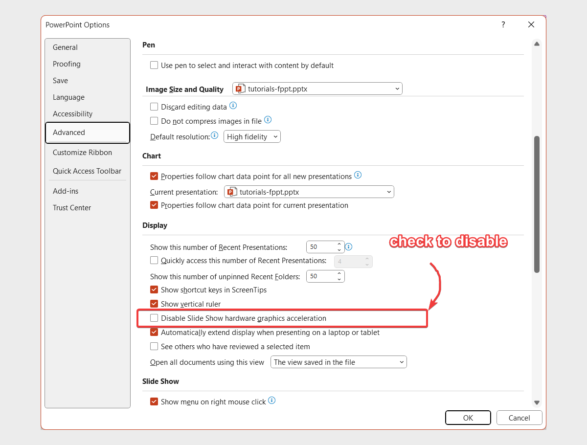 PowerPoint Has Detected that your Graphics Card May Not Be Configured