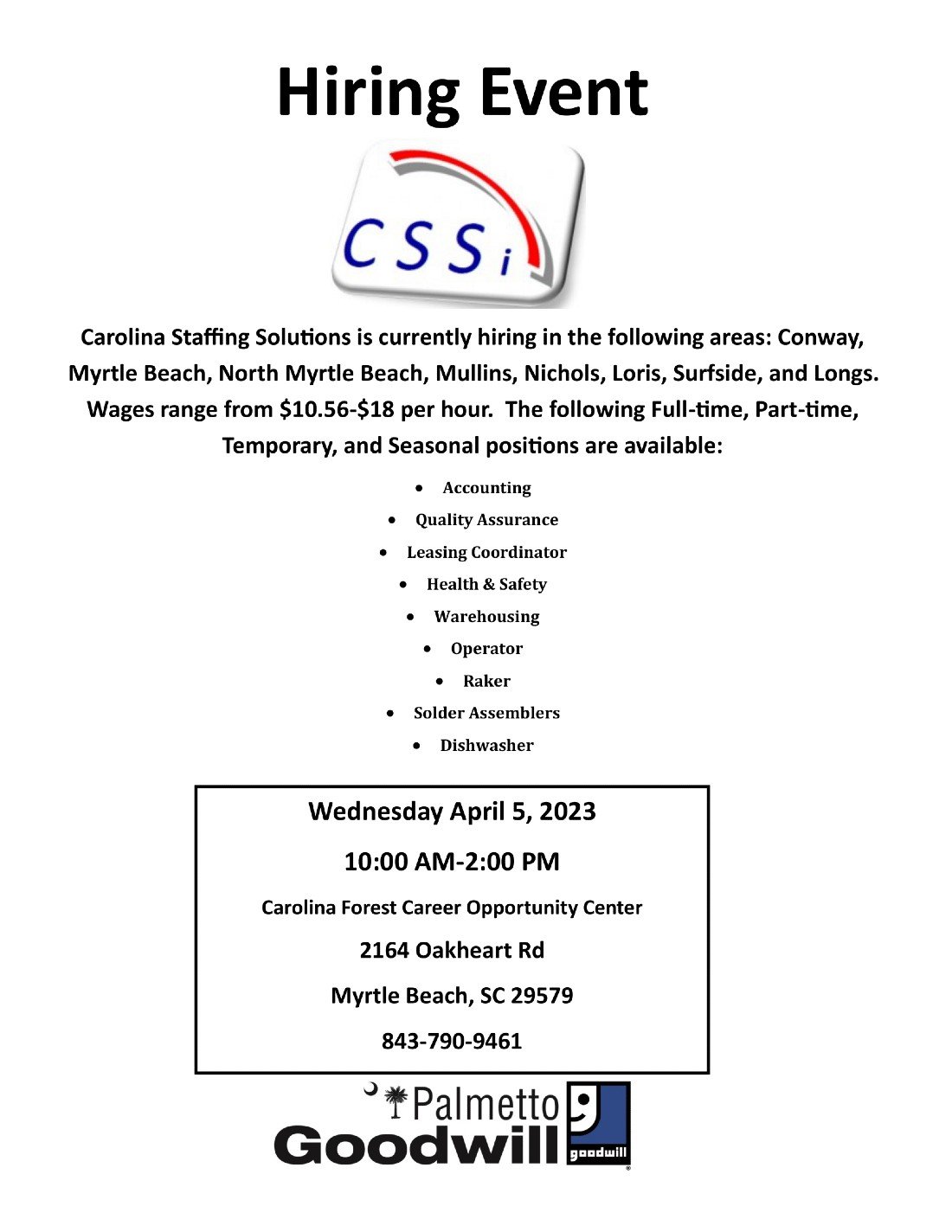 Carolina Staffing Solutions Hiring Event Tickets Carolina Forest