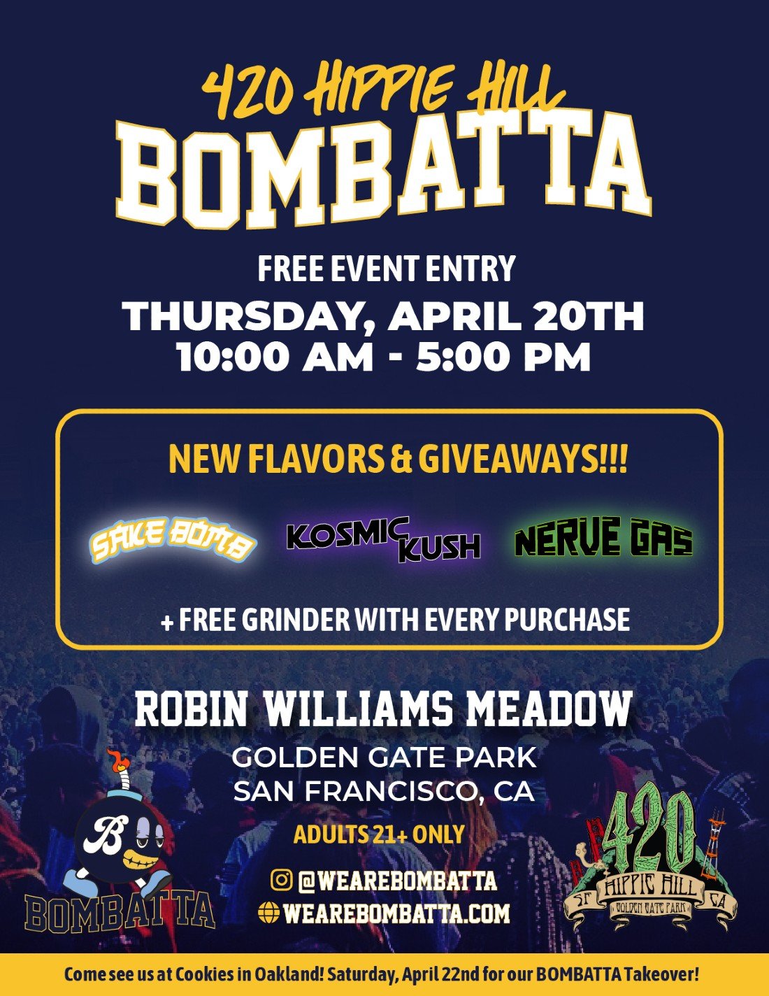 Bombatta x 420 Hippie Hill Tickets Robin Williams Meadow, Golden Gate