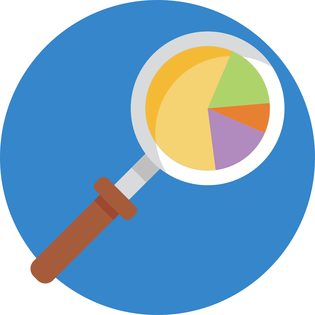 Data, science, magnifying lens, pie chart, analytics icon Download on