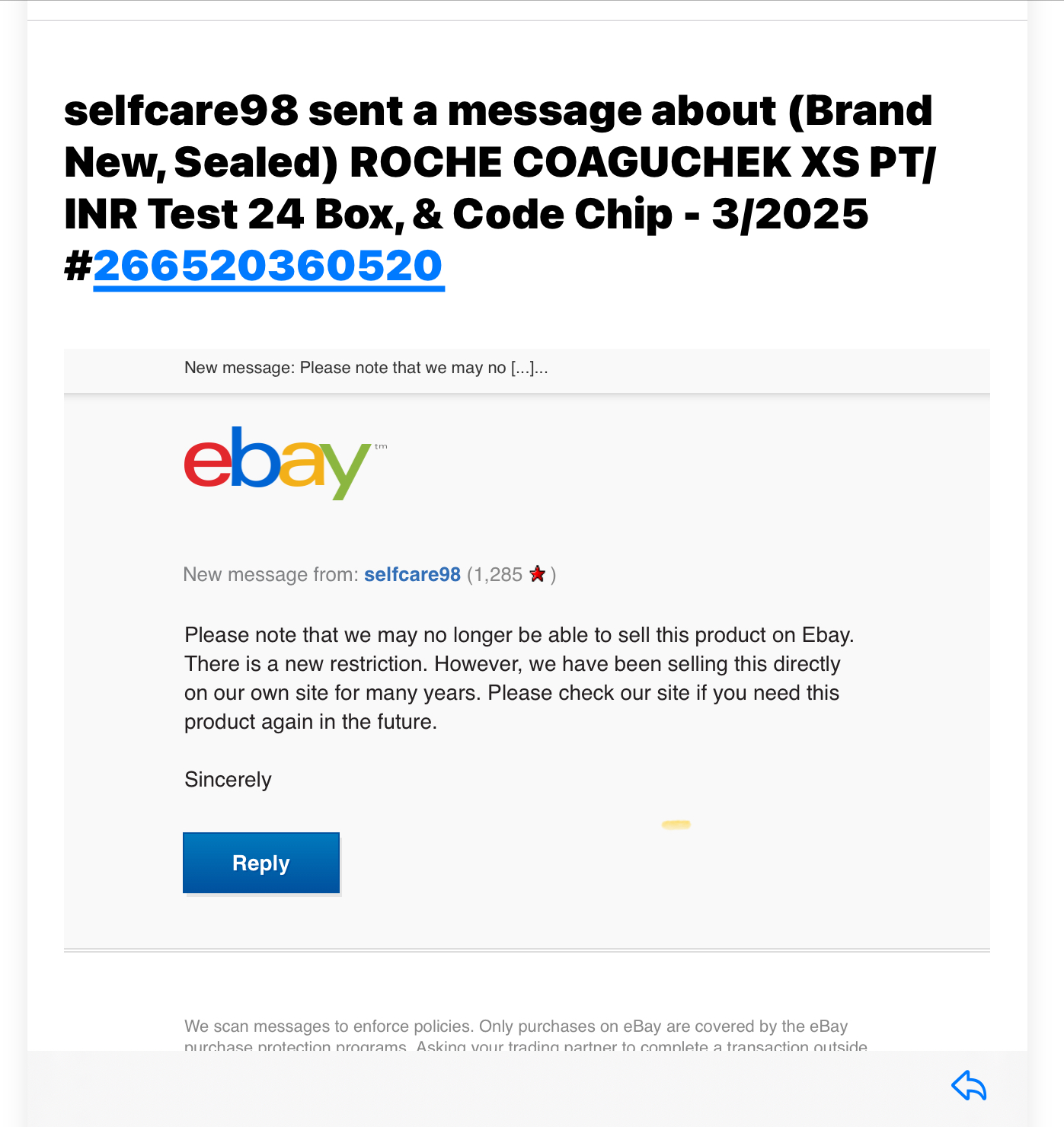 Availability of CoaguChek XS strips on eBay | Heart Valve Replacement