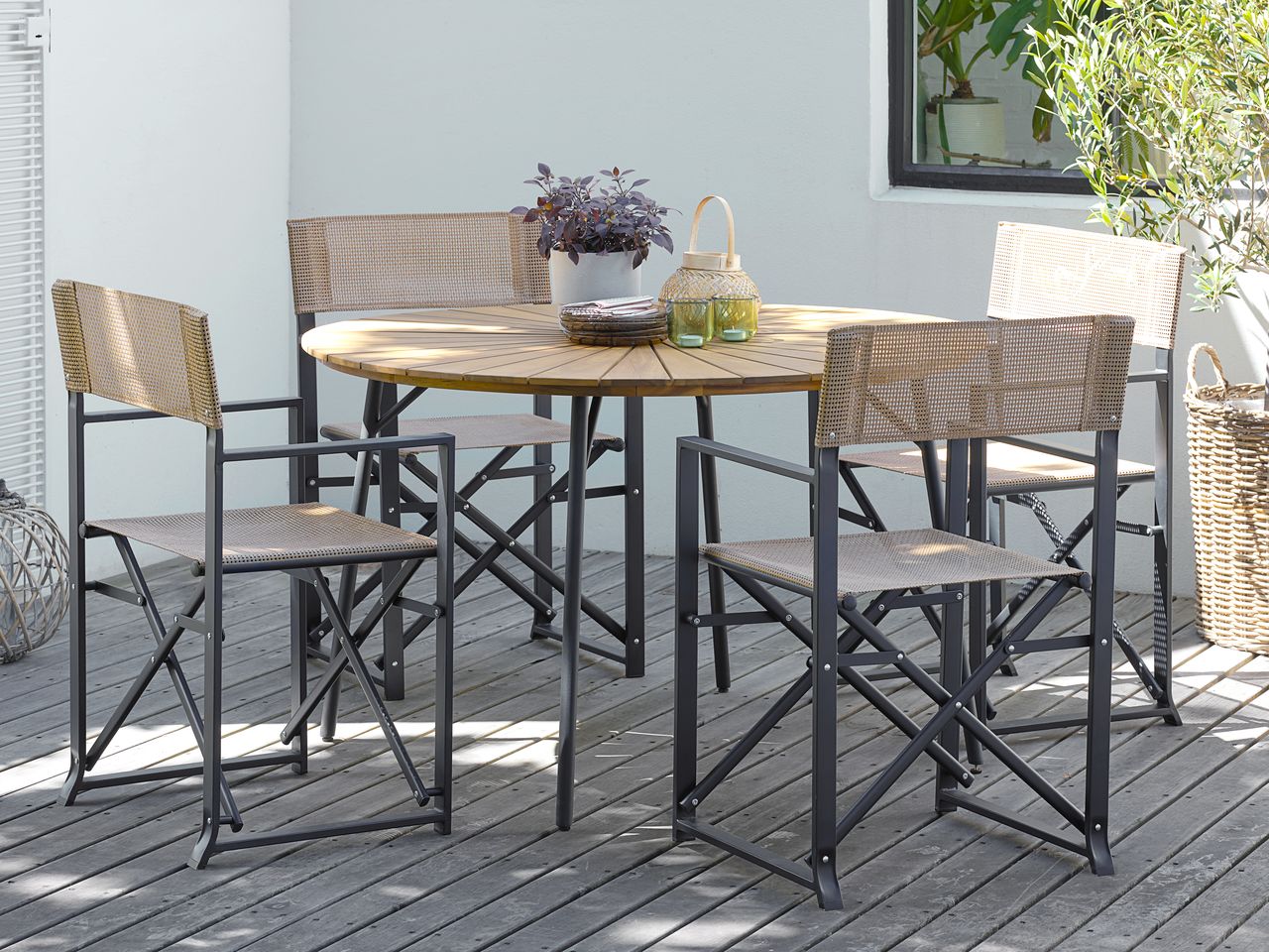 BASTRUP D120 natural/black + 4 NAGELSTI chair black JYSK