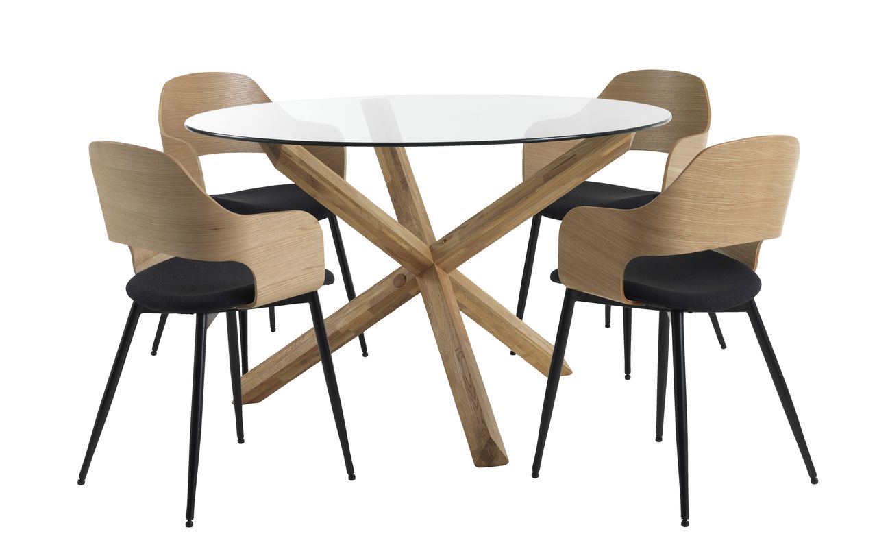 AGERBY D119 table oak + 4 HVIDOVRE chairs oak/black JYSK