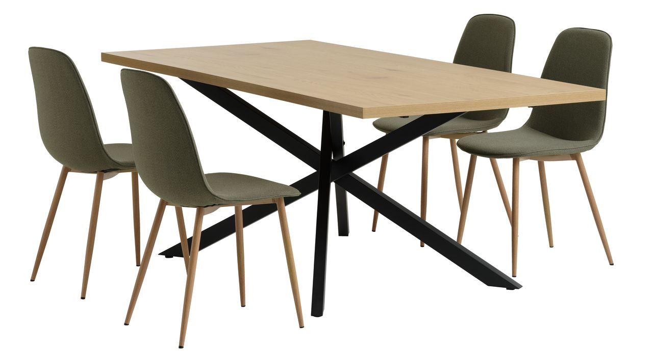 NORTOFT L200 table oak + 4 BISTRUP chairs olive JYSK
