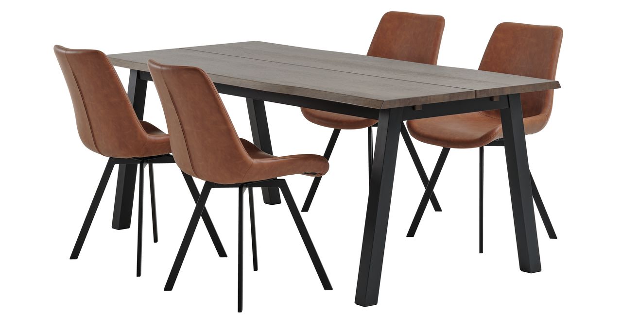 SKOVLUNDE L200 table dark oak + 4 HYGUM chairs cognac JYSK