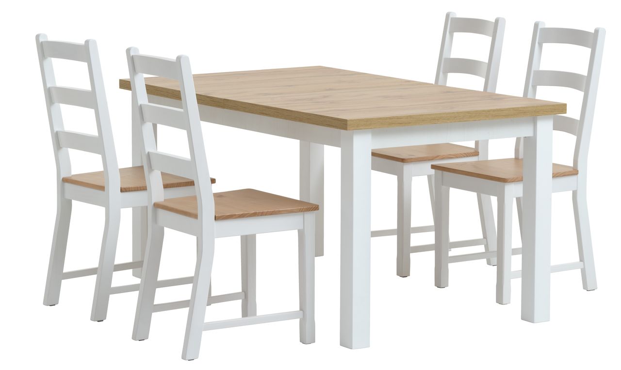 MARKSKEL L150/193 table white/oak + 4 VISLINGE chairs JYSK