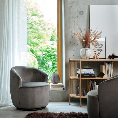 Armchair BOESLUNDE swivel velvet grey JYSK