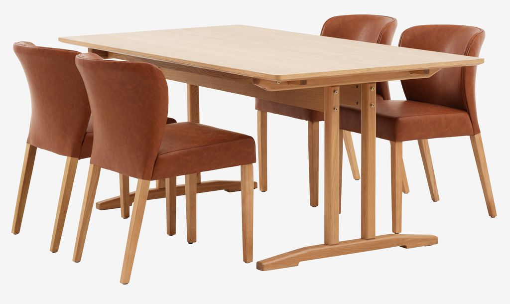 L180/270 table oak + 4 KULBY chairs brown/oak JYSK