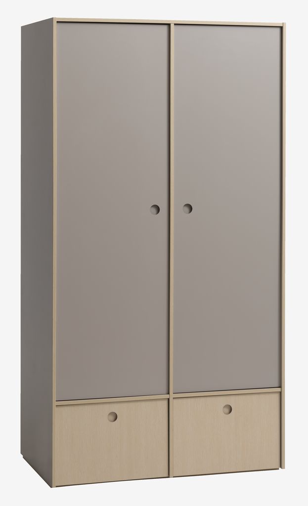 Armoire ANNISSE 105x200 2 portes gris/naturel JYSK